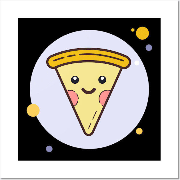 Kawaii Pizza Cartoon Cute Baby Face Wall Art by InkyArt